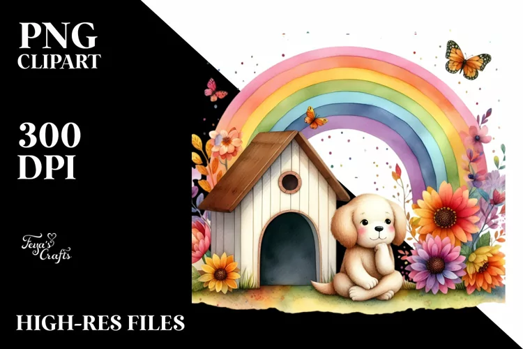 Colorful Dog House Watercolor