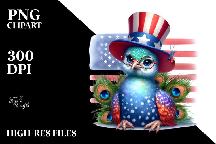 Funny Baby Peacock with USA Colors | Sublimation | Clipart example image 1