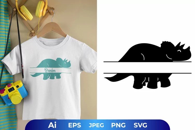 Split Happy Triceratops with Custom Text SVG