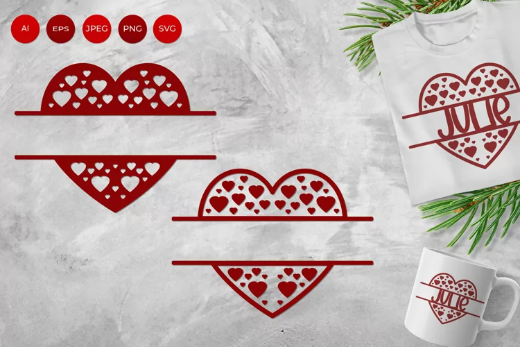 Split Hearth with Love Pattern SVG Set