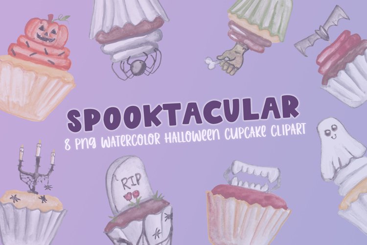 Halloween Watercolor Cupcake Illustration