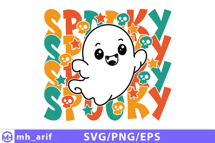 Retro Halloween Spooky SVG PNG T-shirt Design example image 1