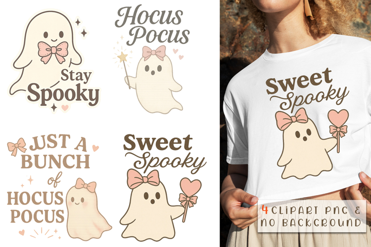 Halloween Coquette Ghost Clipart PNG | Sweet Spooky
