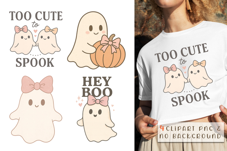 Too Cute to Spook Ghost Clipart PNG | Halloween Kawaii