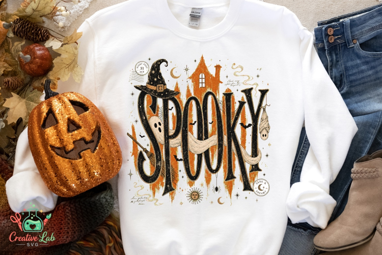 Vintage Spooky Design, Retro Halloween Ghost PNG