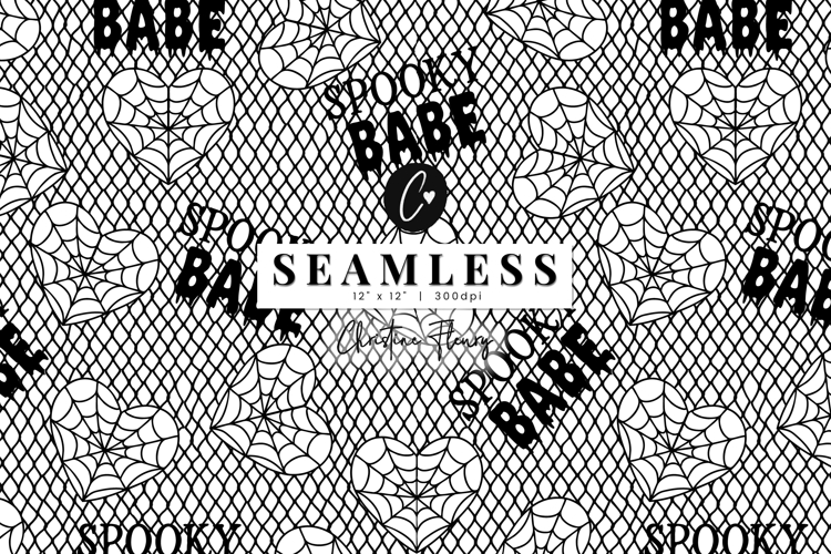 Seamless Spooky Babe Lace Pattern | Halloween PNG