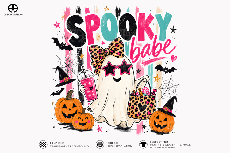 Spooky Babe Ghost Bow - Funny Coffee Halloween Shirt Design