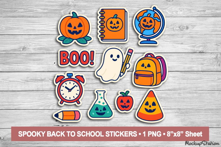 Halloween Back to School Stickers PNG, Spooky Y2K Clipart