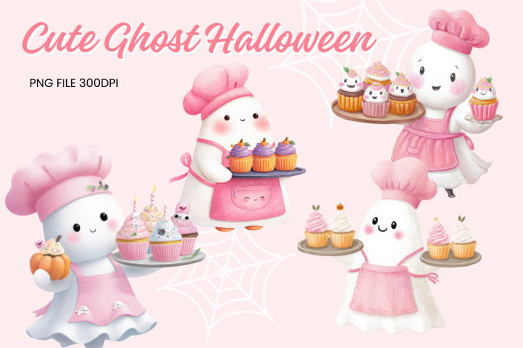 Spooky Baker Halloween Watercolor Funny Cute Ghost Clipart