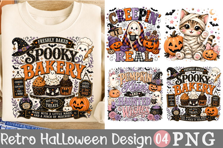 Spooky Bakery Sublimation Design, Retro Halloween PNG