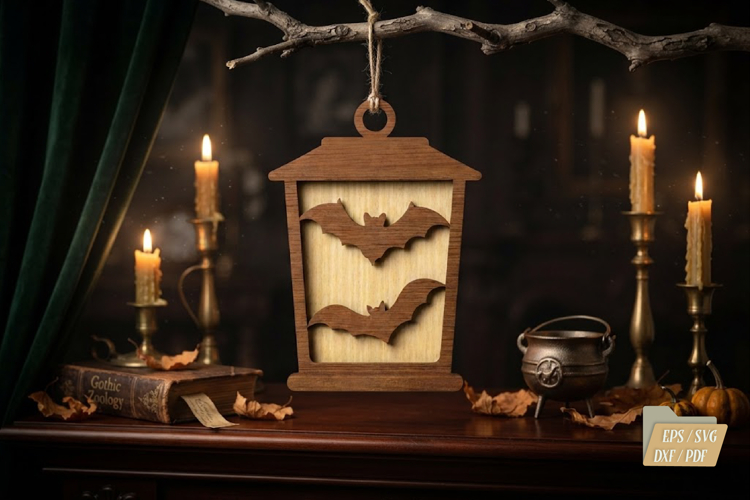 Spooky Bat Lantern SVG,Halloween Wood Decor Laser File