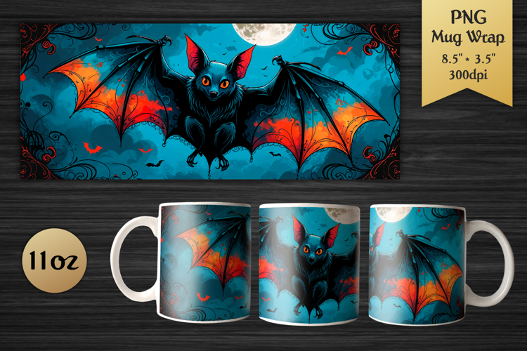 Spooky Bat 11oz Mug Wrap | Halloween Sublimation Design