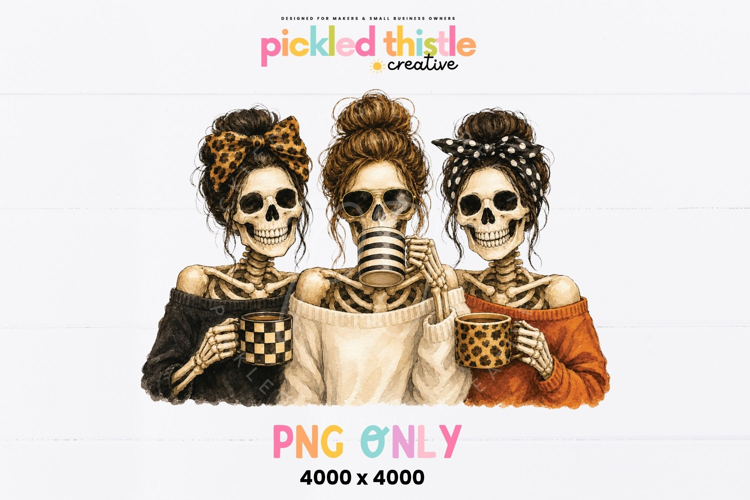 Skeleton Friends PNG, Halloween Coffee Besties Design
