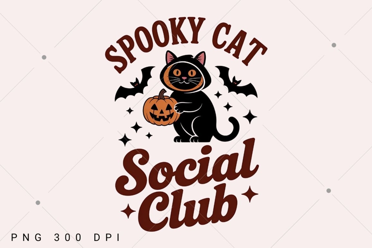 Spooky Black Cat Social Club PNG, Vintage Halloween PNG, Ret