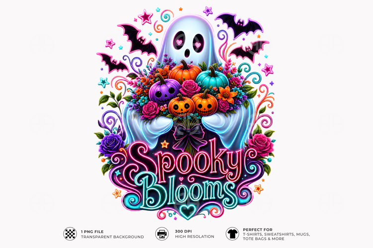 Spooky Blooms Ghost Halloween PNG Sublimation T-Shirt Design