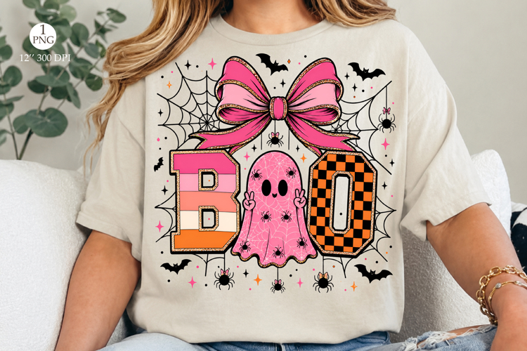 Spooky Boo Ghost Png, Neon Pink Halloween Sublimation