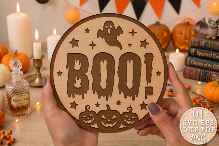 Spooky Boo Halloween Door Sign SVG example image 1