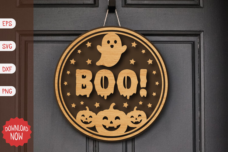 Spooky Boo Halloween Door Sign SVG example image 1