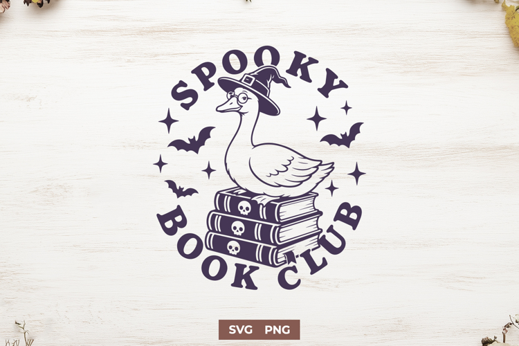 Spooky Book Club SVG PNG, Cute Witch Goose, Bookworm Design