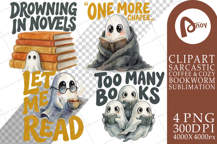 Bookish Reading Ghost Sublimation example image 1