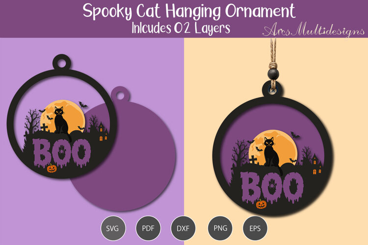 Halloween spooky cat Hanging Ornament SVG example image 1