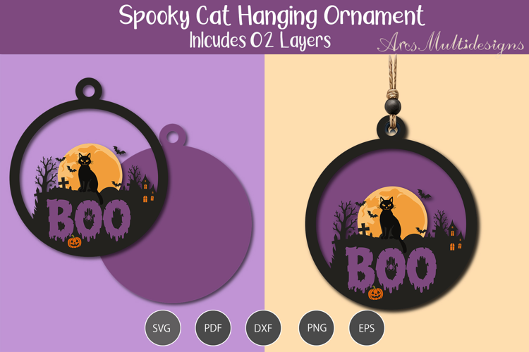 Halloween spooky cat Hanging Ornament SVG