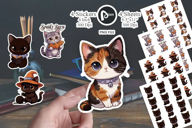 Spooky Tea Party Kitten Sticker