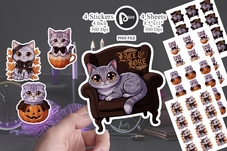 Spooky Tea Party Kitten Sticker example image 1