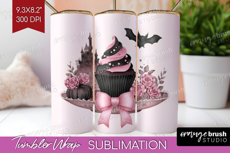 Spooky Cupcake Cute Tumbler Wrap Pink Halloween Tumbler PNG