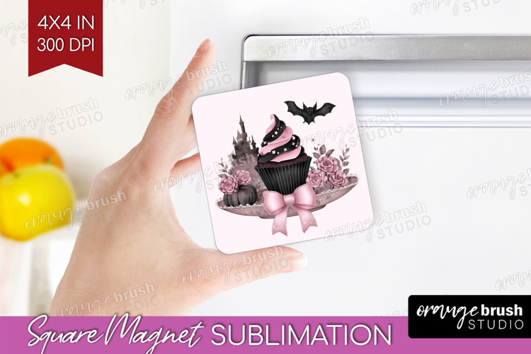 Spooky Cupcake Cute Magnet Sublimation Pink Halloween Square
