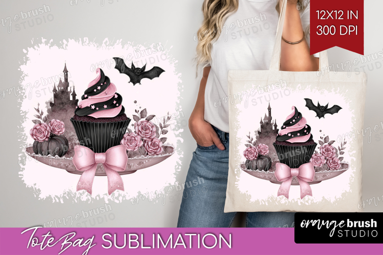 Spooky Cupcake Cute Tote Bag Pink Halloween Tote Bag PNG