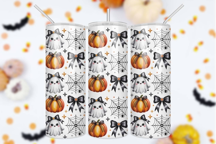 Spooky Cute Coquette Ghost Skinny Tumbler Wrap