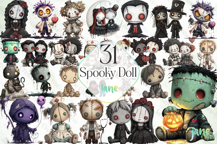 Spooky Doll Sublimation Bundle Clipart
