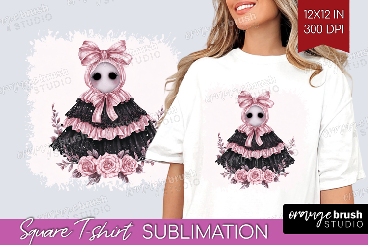 Spooky Ghost Cute Square Tshirt Background Pink Halloween