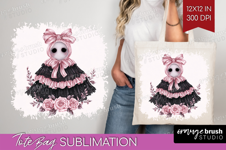 Spooky Ghost Cute Tote Bag Pink Halloween Tote Bag PNG