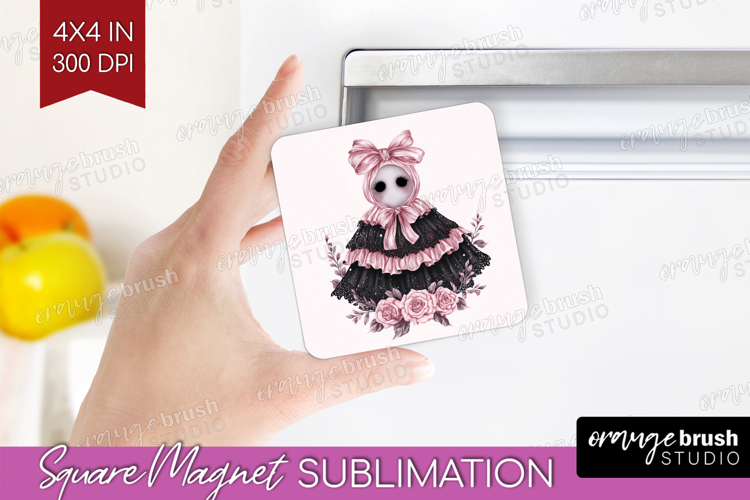 Spooky Ghost Cute Magnet Sublimation Pink Halloween Square