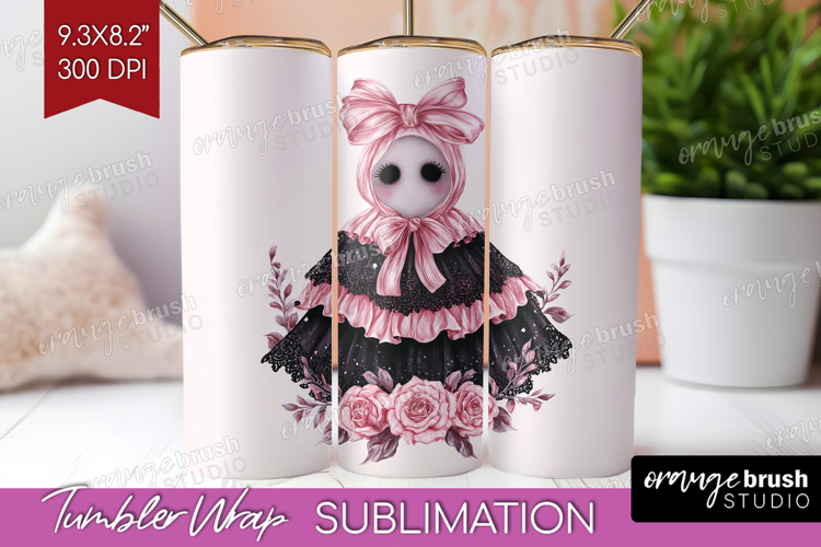 Spooky Ghost Cute Tumbler Wrap Pink Halloween Tumbler PNG