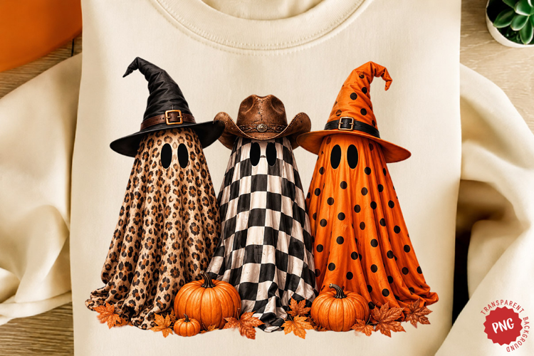 Spooky Ghost Trio PNG, Western Cowboy Shirt Design