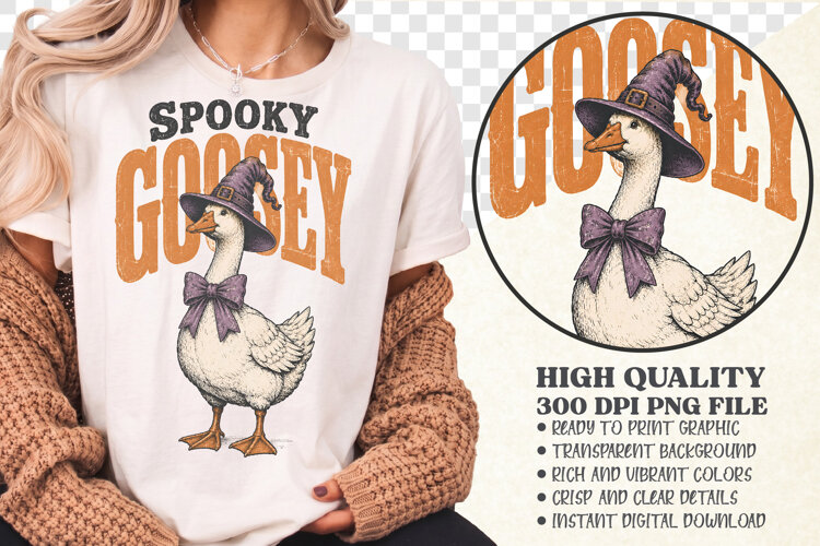 Spooky Goosey Halloween PNG, Funny Witch Goose Shirt example image 1