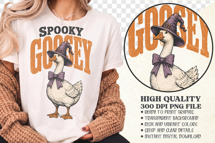 Spooky Goosey Halloween PNG, Funny Witch Goose Shirt