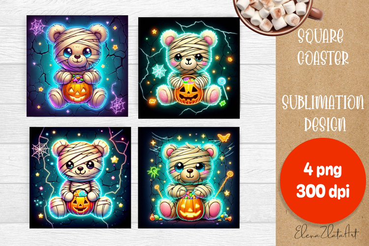 Halloween coaster, neon cute monster square coaster