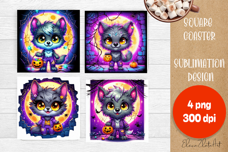 Halloween coaster, neon cute monster square coaster
