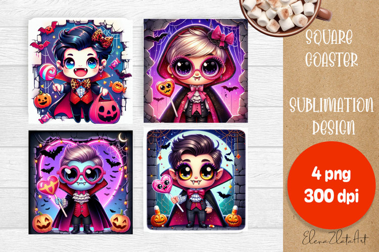 Halloween coaster, neon cute monster square coaster