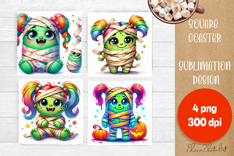 Halloween coaster, neon cute monster square coaster