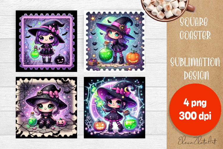 Halloween coaster, neon cute monster square coaster