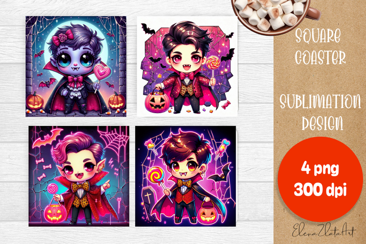 Halloween coaster, neon cute monster square coaster