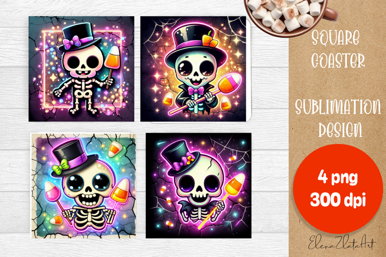 Halloween coaster, neon cute monster square coaster