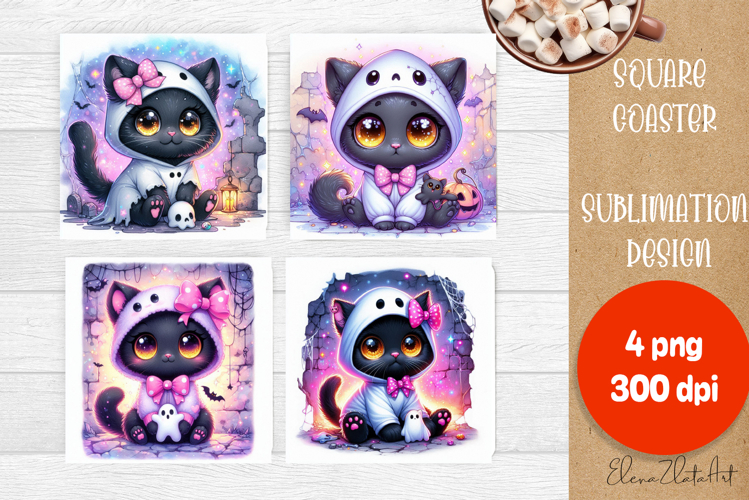 Halloween coaster, neon cute monster square coaster