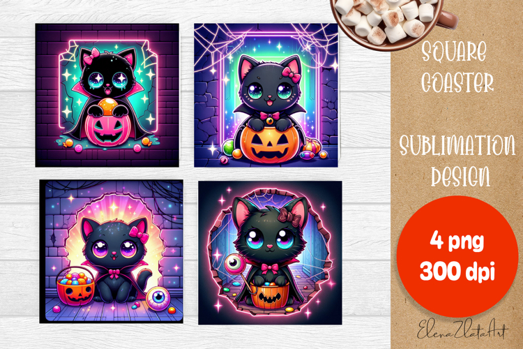 Halloween coaster, neon cute monster square coaster