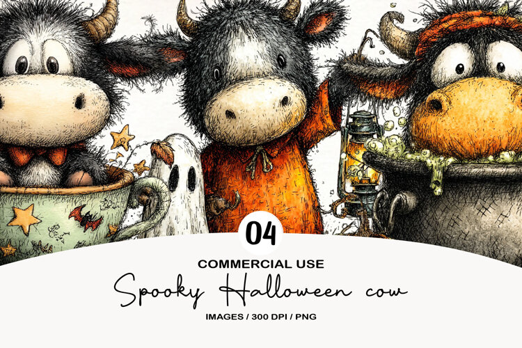 Spooky Halloween cow Clipart example image 1